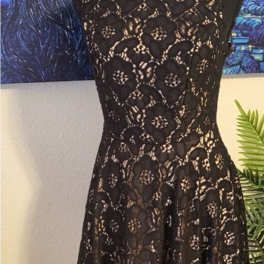 Jodi Kristopher Black Lace Fit-and-Flare Mini Dress